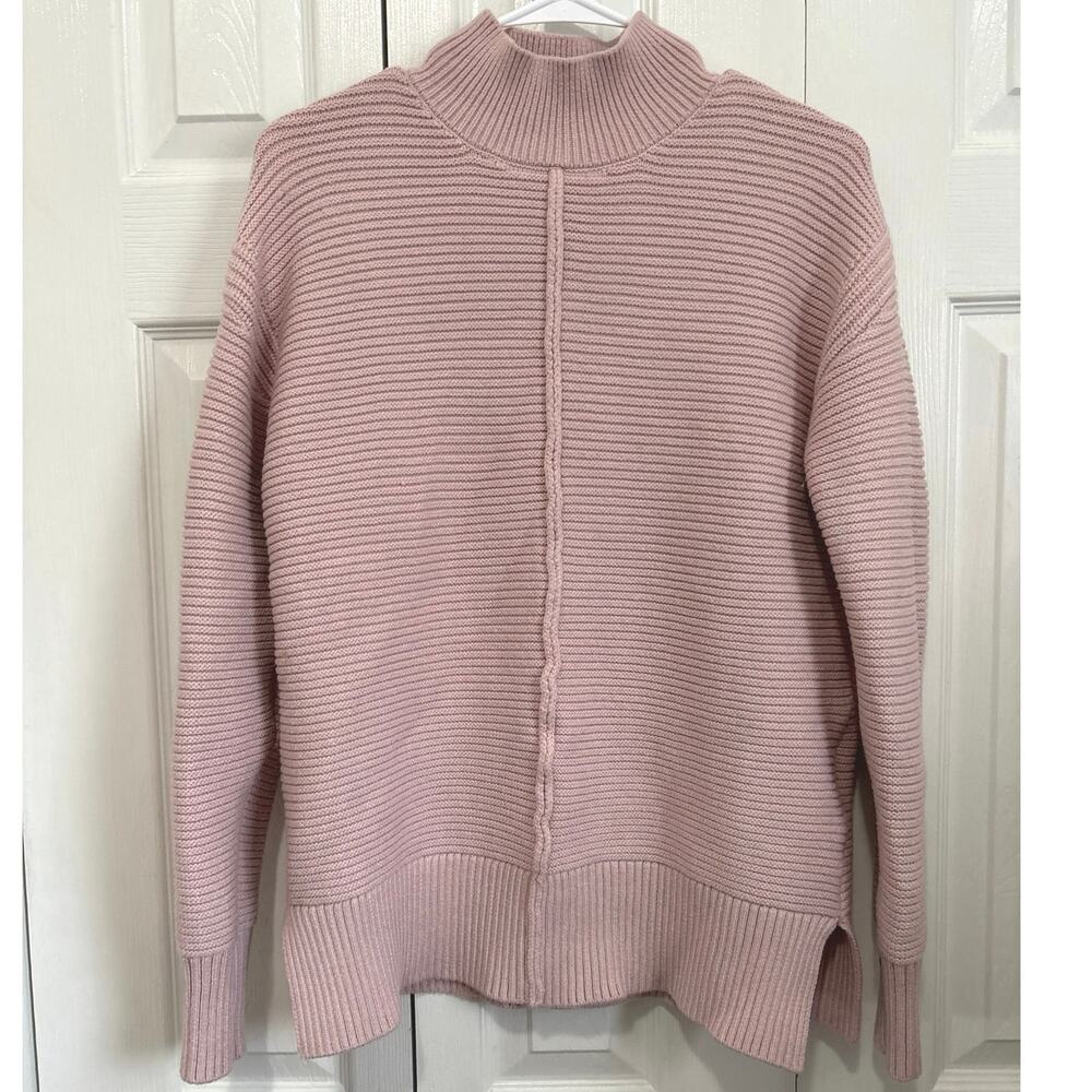 Evereve Pink Soft Ribbed Mock Neck Sweater, XS